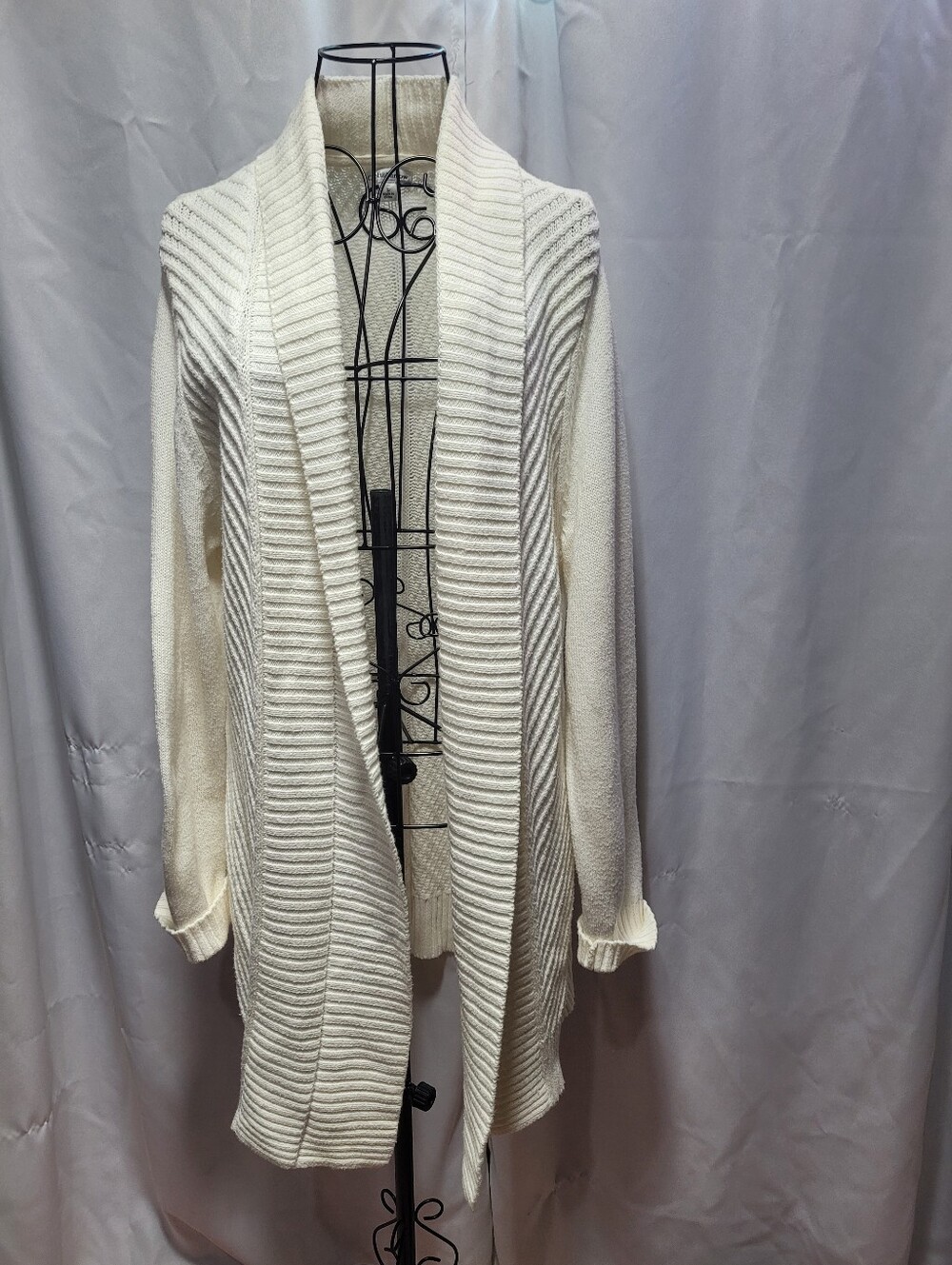 croft & barrow Cream Ribbed Open-Front Shawl Collar Cardigan